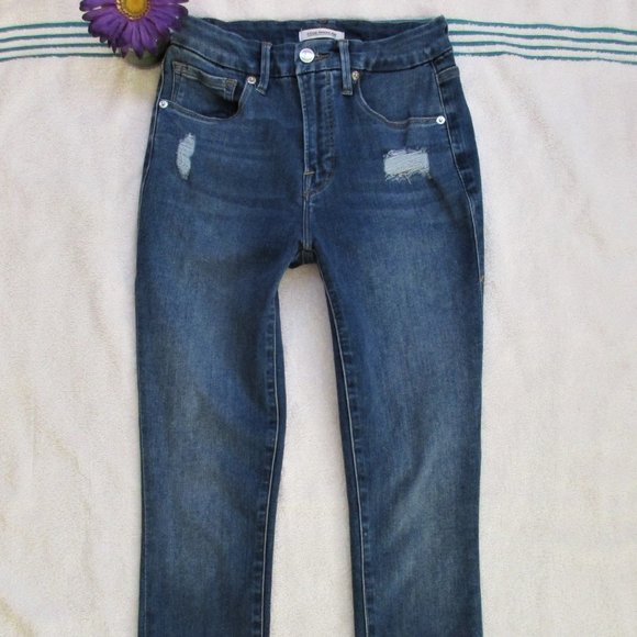 Good American Jeans Size 4/27 Skinny Distressed Denim Good Legs - Picture 3 of 11